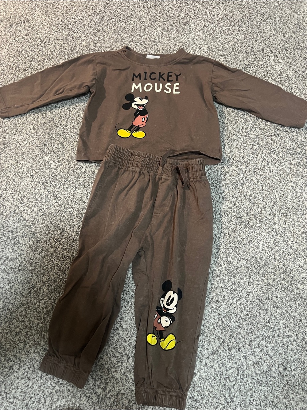 Disney Brown Mickey Mouse Kids Matching Set with Yellow Accents
